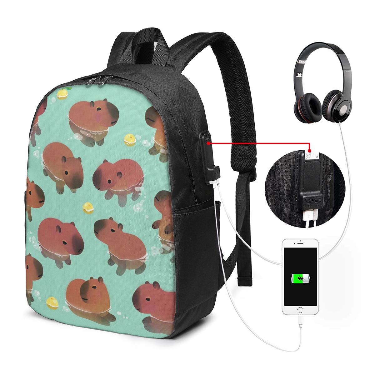 Women Bags For College - Plecak z motywem kapibary, torba podróżna