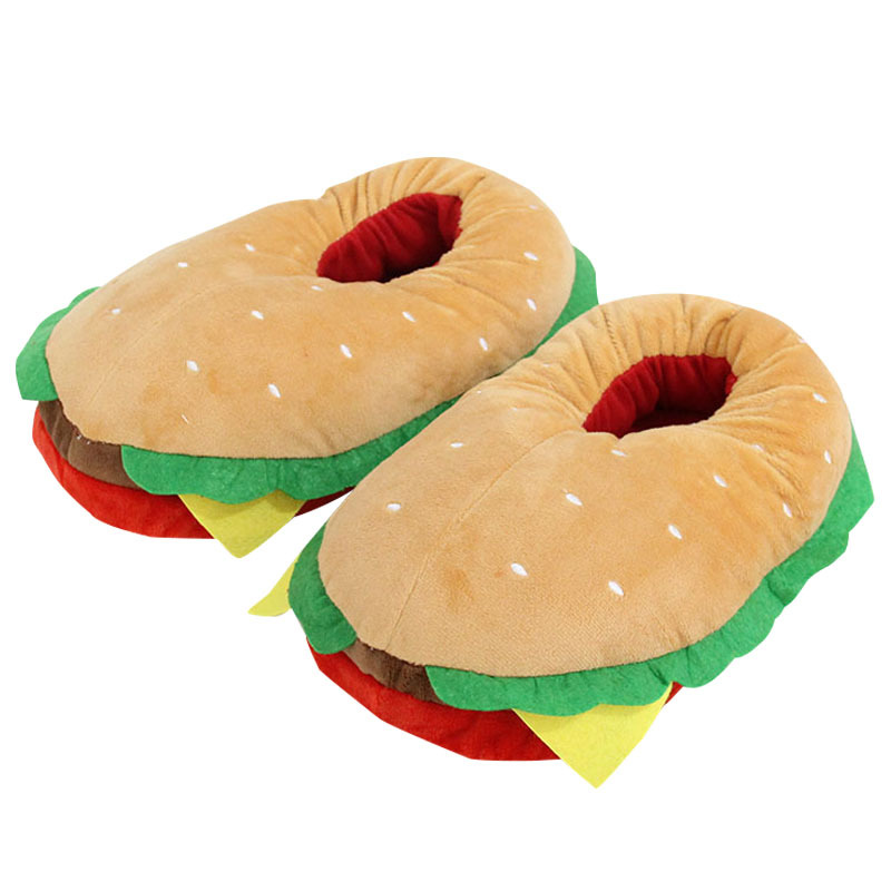 Women Bags And Shoes - Nowe Kreskówkowe Kapcie Pluszowe Hamburger Damskie